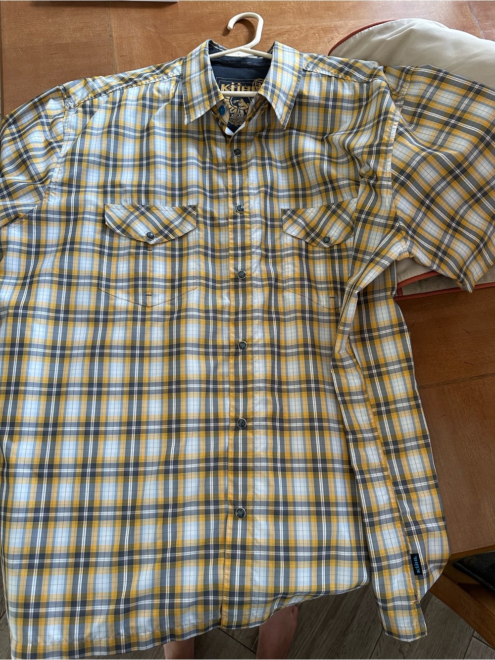 Kuhl Men's Yellow and Gray Plaid Short-Sleeve Button-Down Shirt